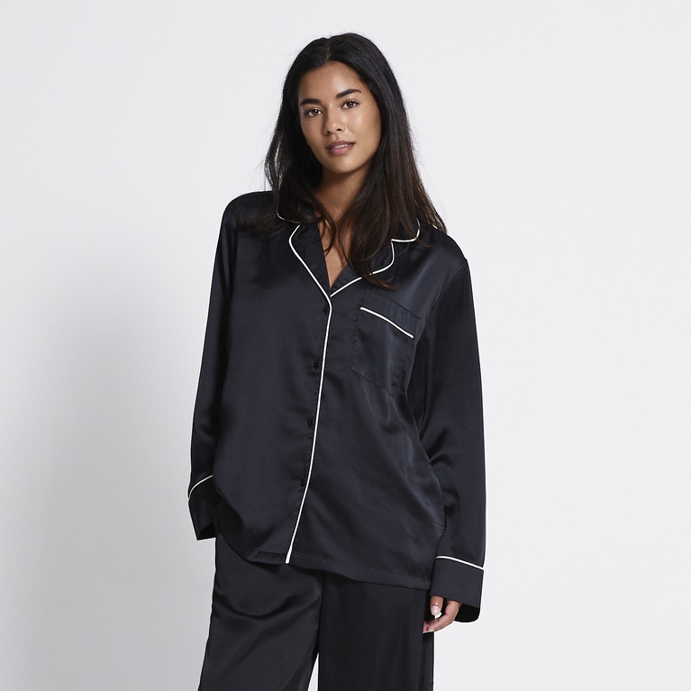 Satin pj shirt "Marina" Black